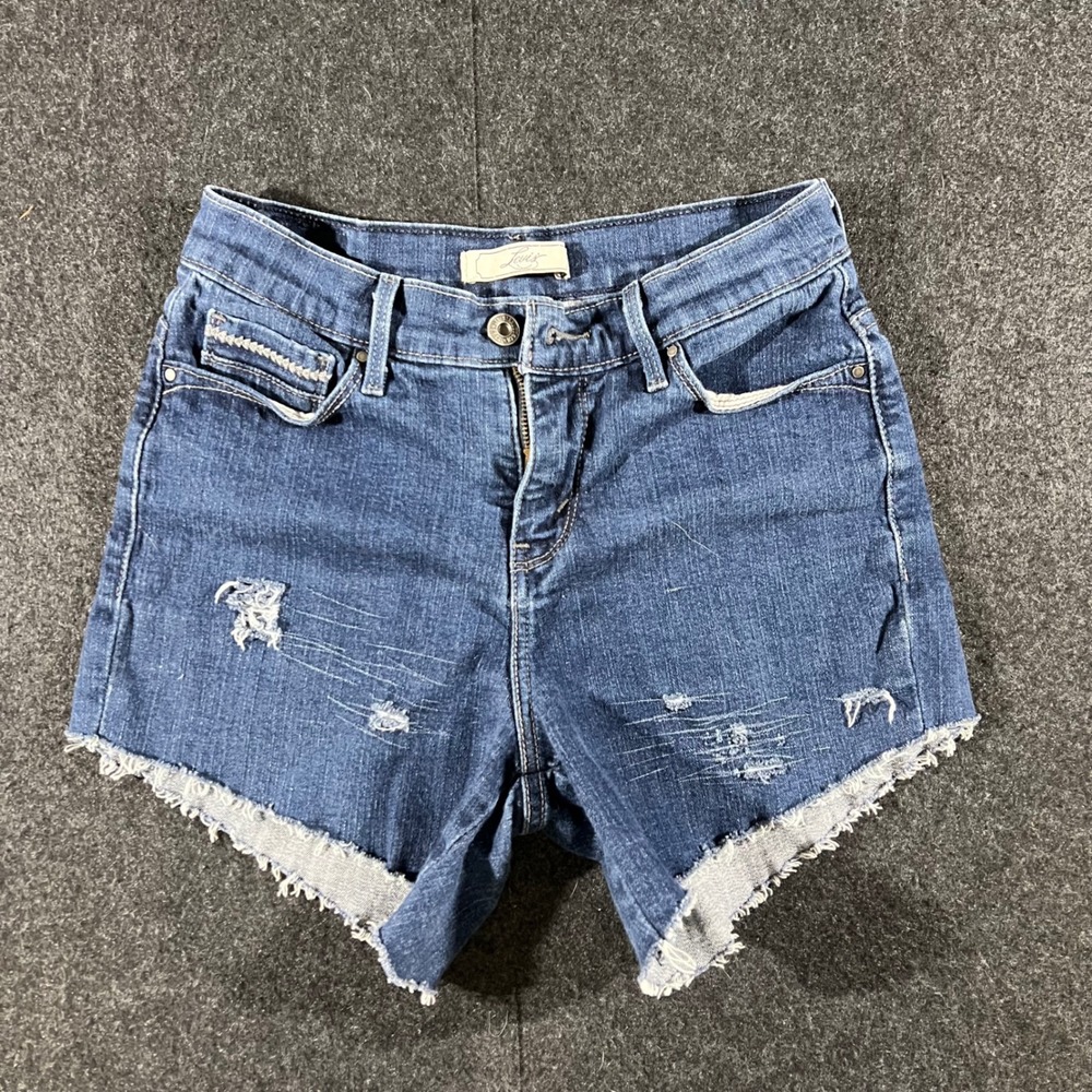 Levi Denim Shorts Womens 8 Blue Distressed Raw Hem Cut Off Boho Festival Summer